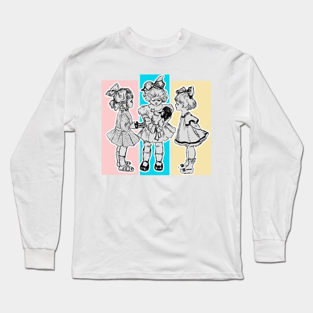 Little girls playing with dolls Long Sleeve T-Shirt by Marccelus